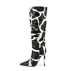 Bottes hautes à talon aiguille et bout pointu à motif vache