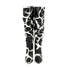Bottes hautes à talon aiguille et bout pointu à motif vache