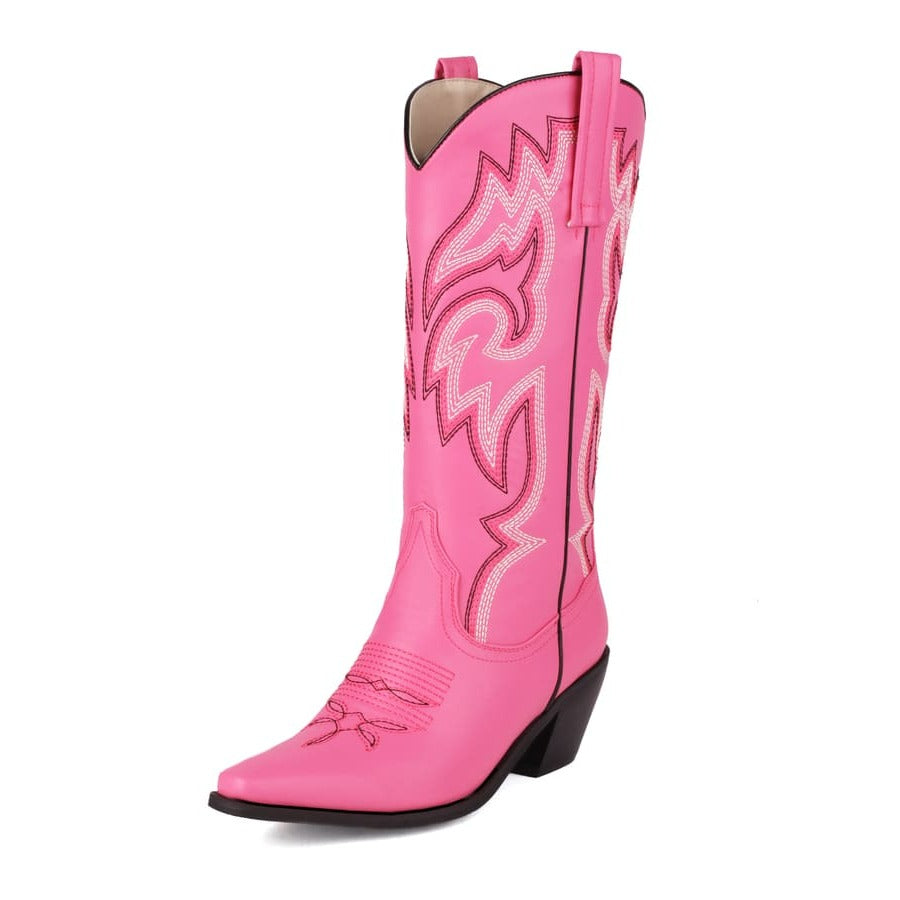 Cowgirlstiefel mit Blockabsatz und quadratischer Zehenpartie und halbhohem Absatz und Blumenmuster