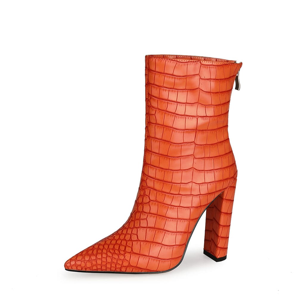 Bottes à plateforme en relief croco Bottines à talon épais de 4 pouces