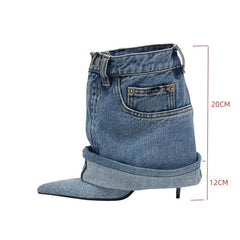 Denim Pointy Toe Stiletto High Heel Trouser Style Booties