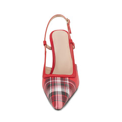 Elegant Plaid Square Toe Stiletto Red Slingback Heels