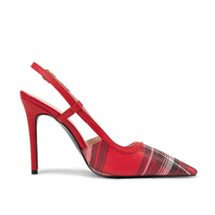 Elegant Plaid Square Toe Stiletto Red Slingback Heels