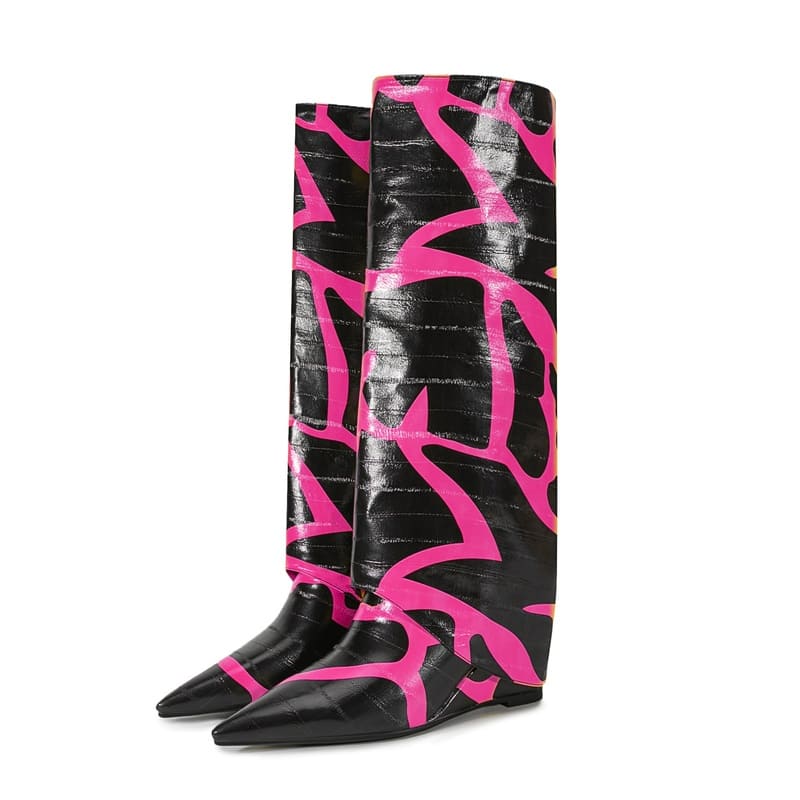 Bottes tendance marron à bout pointu et talon aiguille avec motif pierre