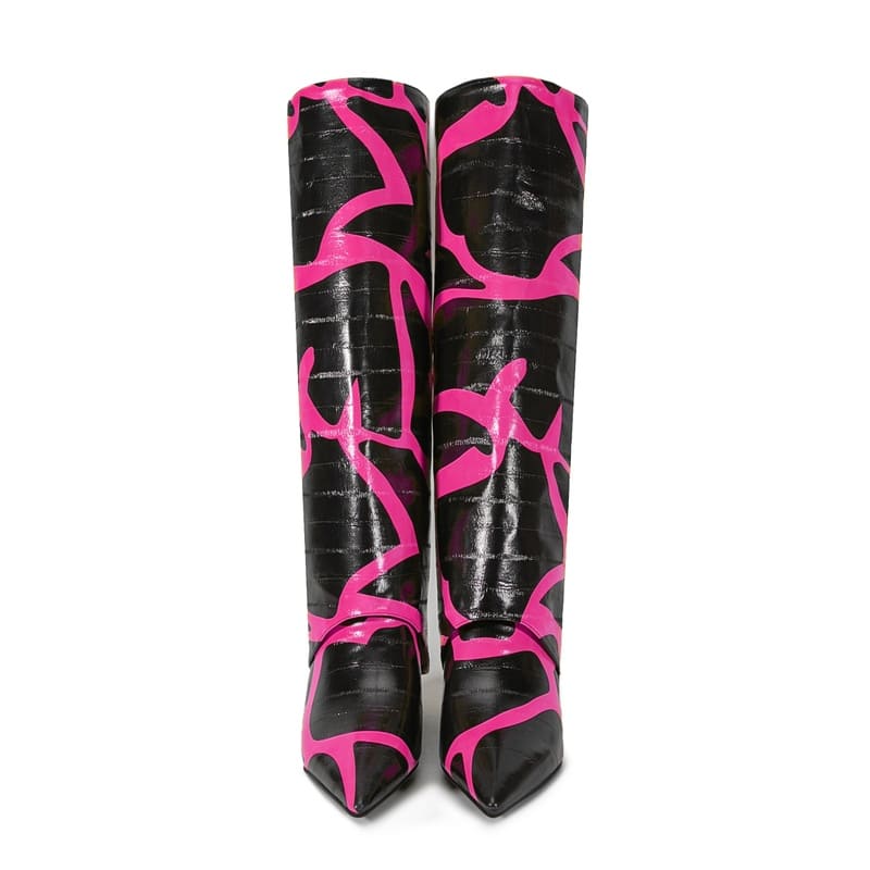 Bottes tendance marron à bout pointu et talon aiguille avec motif pierre