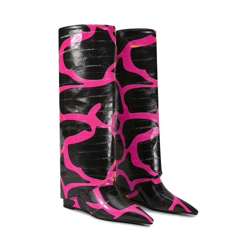Bottes tendance marron à bout pointu et talon aiguille avec motif pierre