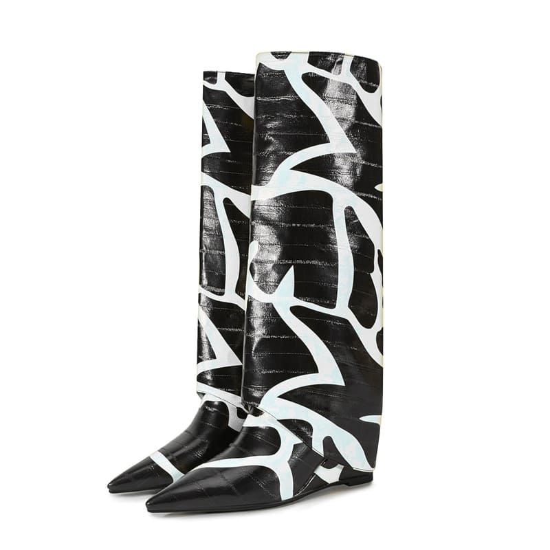 Bottes tendance marron à bout pointu et talon aiguille avec motif pierre