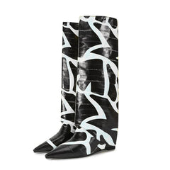 Bottes tendance marron à bout pointu et talon aiguille avec motif pierre