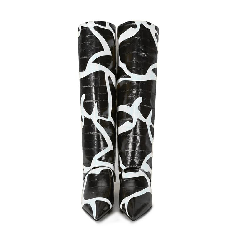 Bottes tendance marron à bout pointu et talon aiguille avec motif pierre