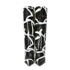 Bottes tendance marron à bout pointu et talon aiguille avec motif pierre