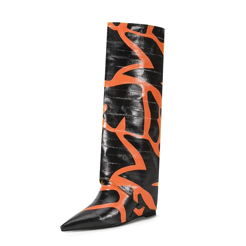 Bottes tendance marron à bout pointu et talon aiguille avec motif pierre