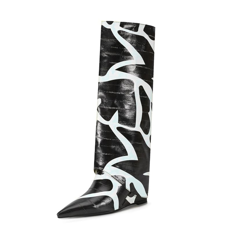 Bottes tendance marron à bout pointu et talon aiguille avec motif pierre