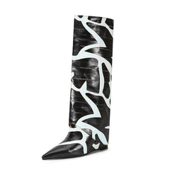 Bottes tendance marron à bout pointu et talon aiguille avec motif pierre