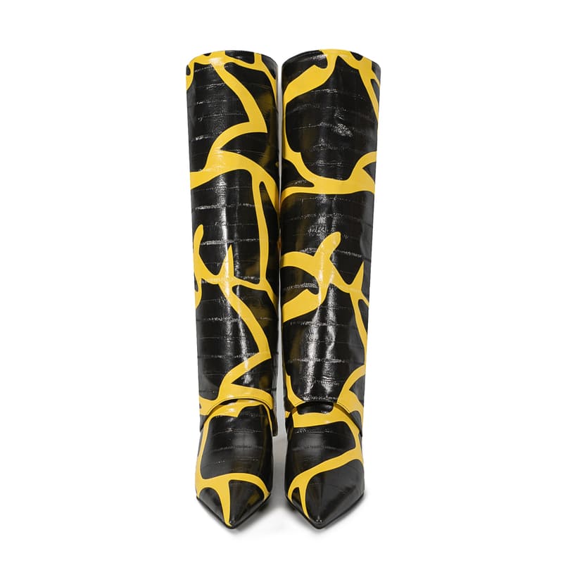Bottes tendance marron à bout pointu et talon aiguille avec motif pierre