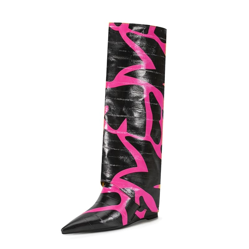 Bottes tendance marron à bout pointu et talon aiguille avec motif pierre