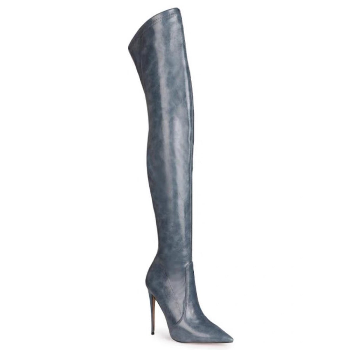 Faux Leather Pointed Toe Stiletto Heel Thigh High Boots