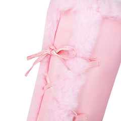 Furry Round Toe Wedge Heel Knee High Snow Boots for Winter