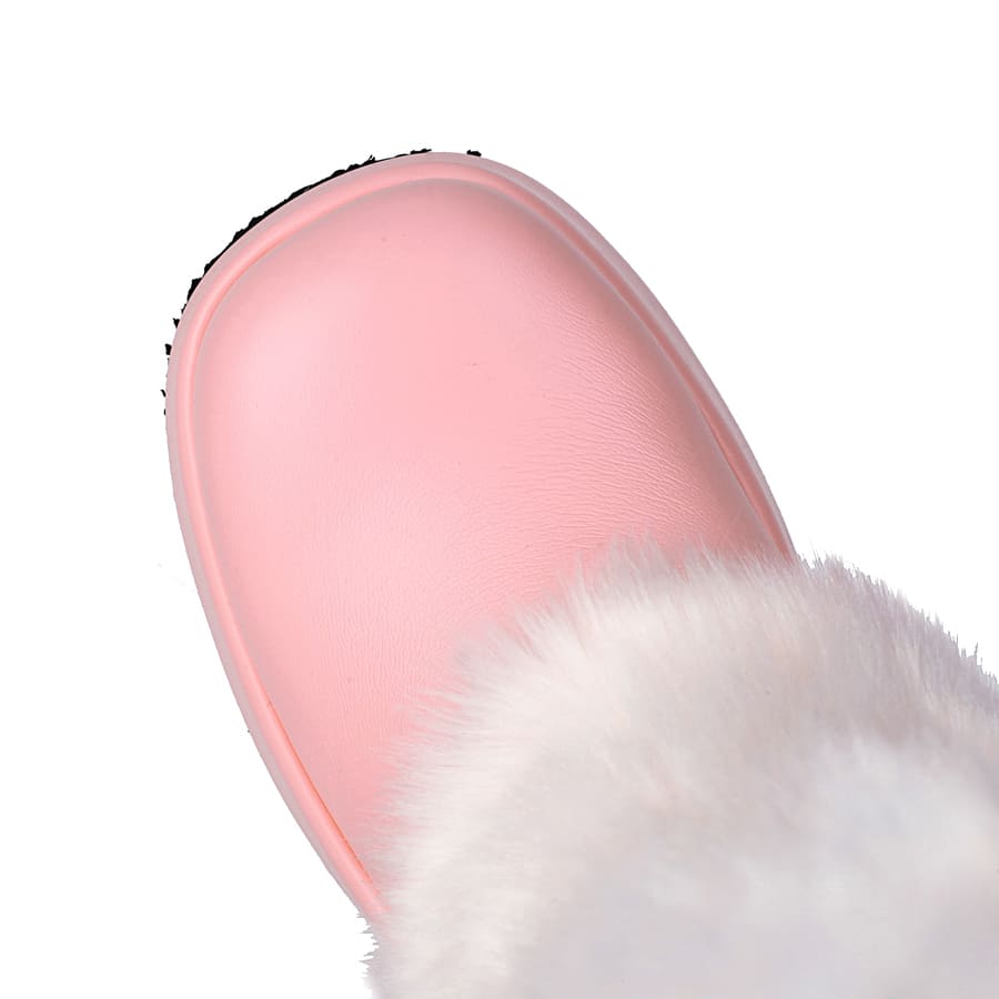 Furry Square Toe Wedge Heel Mid-Calf Fold-Over Snow Boots for Winter