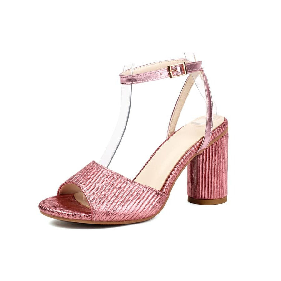 Glitter Stripes Open Toe Chunky Heel Ankle Strap Sandals