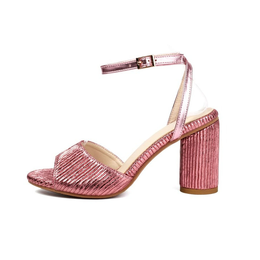 Glitter Stripes Open Toe Chunky Heel Ankle Strap Sandals