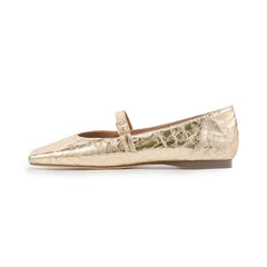 Gold Leather Metallic Square Toe Comfy Mary Jane Flats