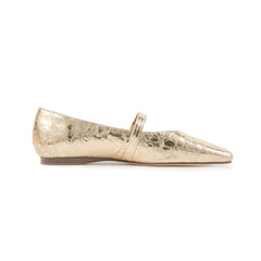 Gold Leather Metallic Square Toe Comfy Mary Jane Flats