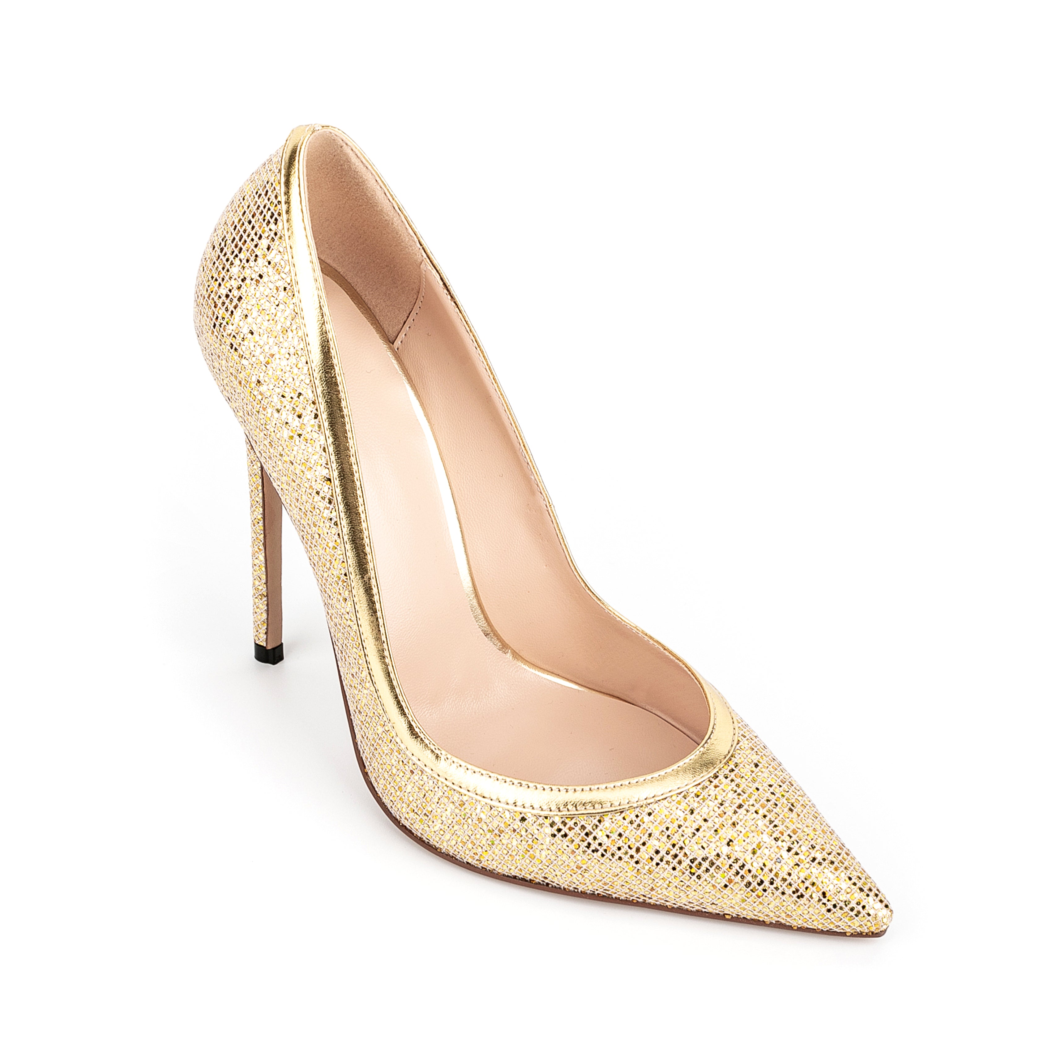 Gold Sequin Pointed Toe Pumps Stiletto Heels 6