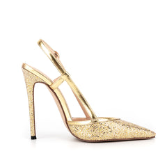 Gold Slingback Heels Buckle Sequin Sandals Pointed Toe Pumps 4