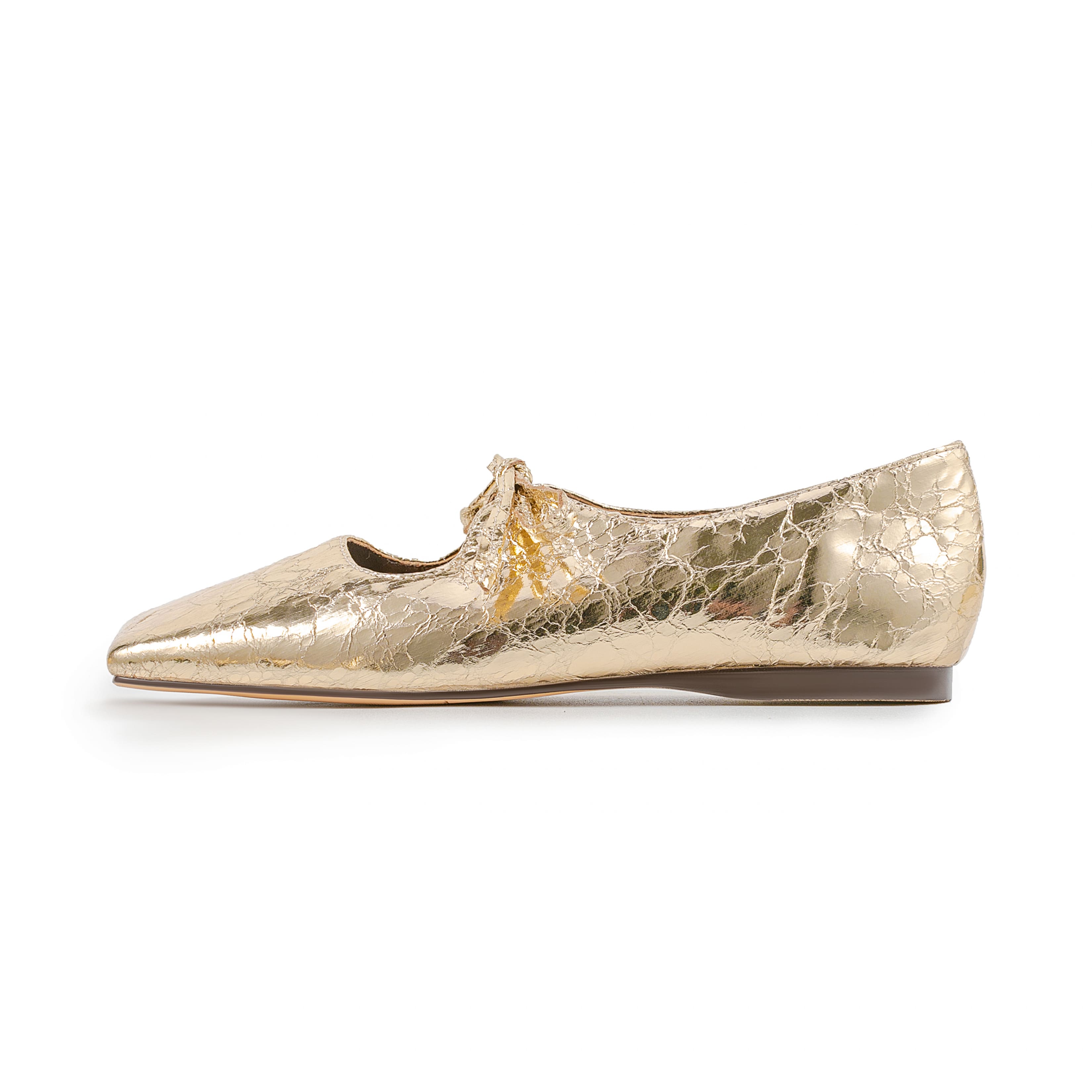 Gold Leather Trendy Pointy Toe Bow Comfortable Flats