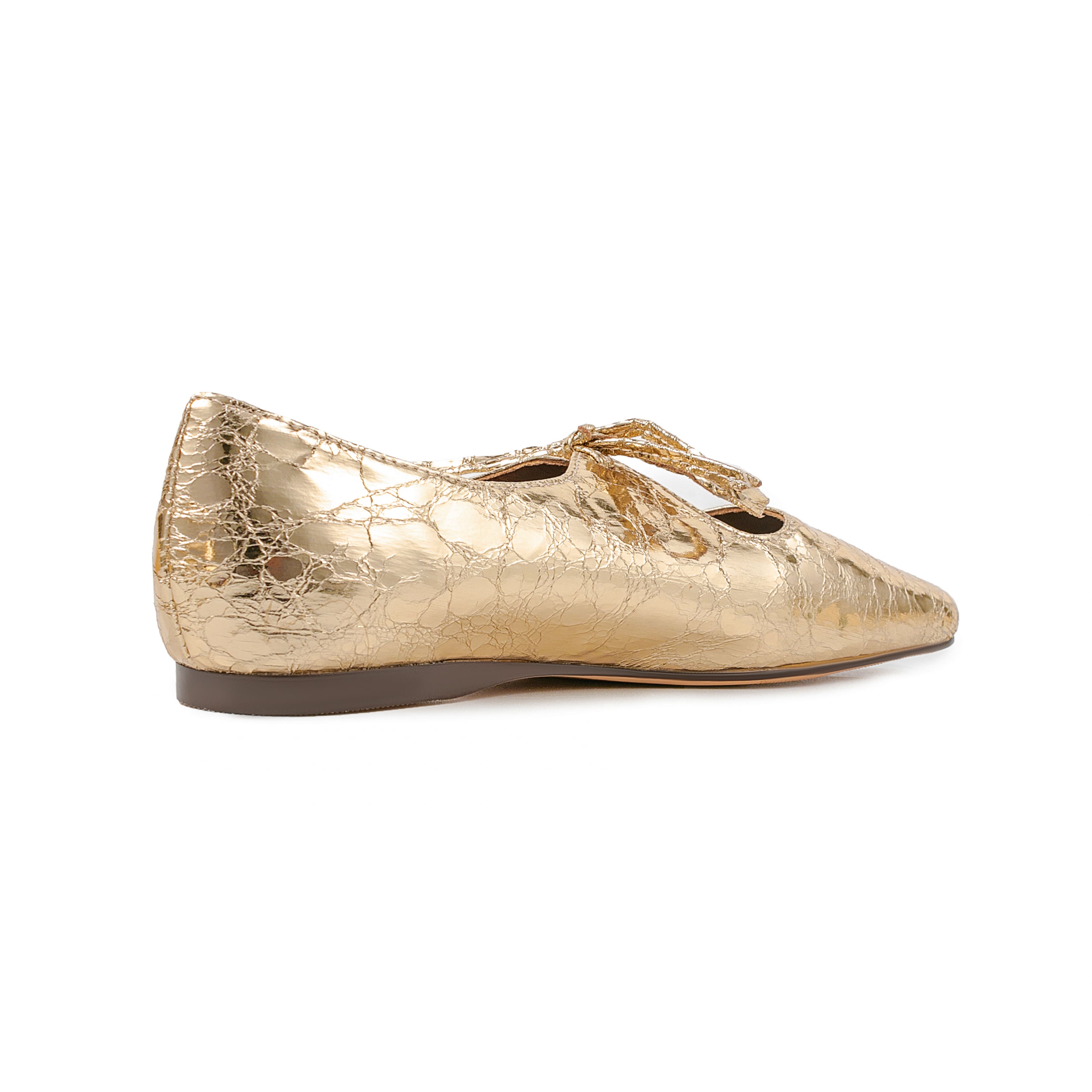 Gold Leather Trendy Pointy Toe Bow Comfortable Flats