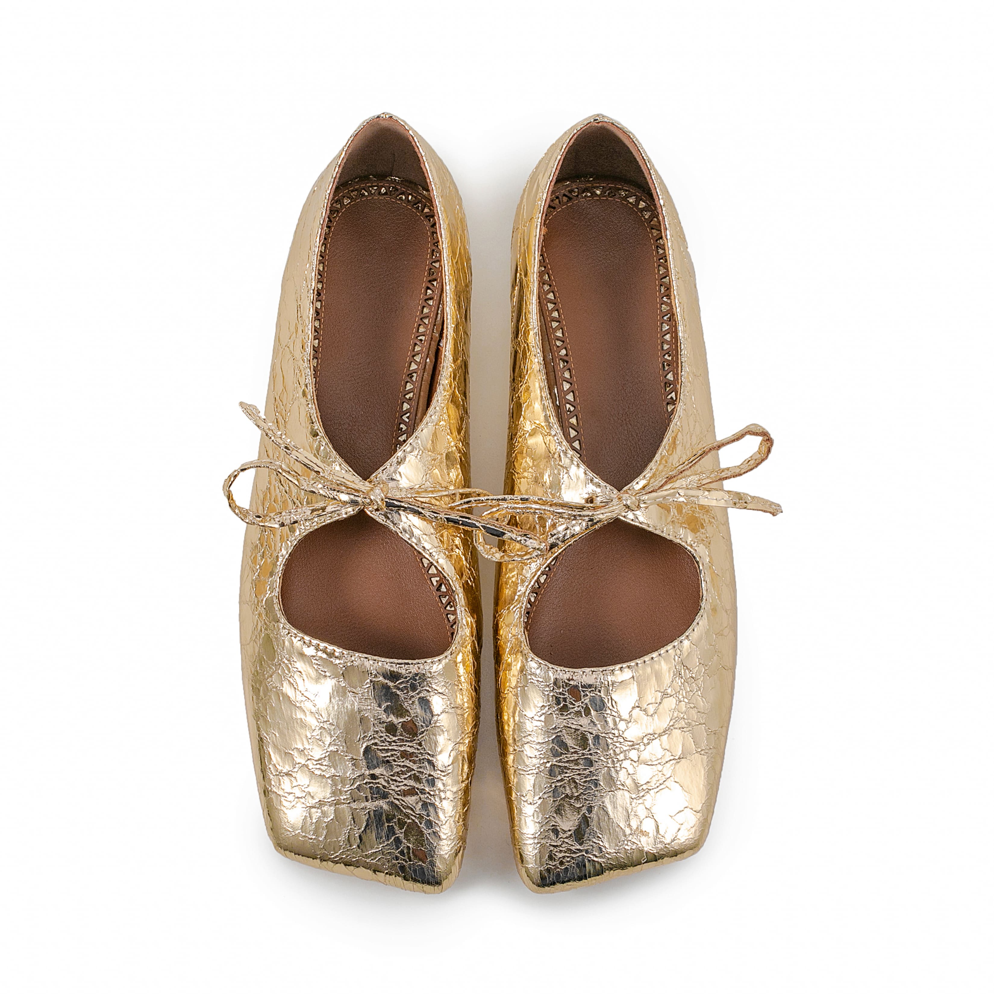 Gold Leather Trendy Pointy Toe Bow Comfortable Flats