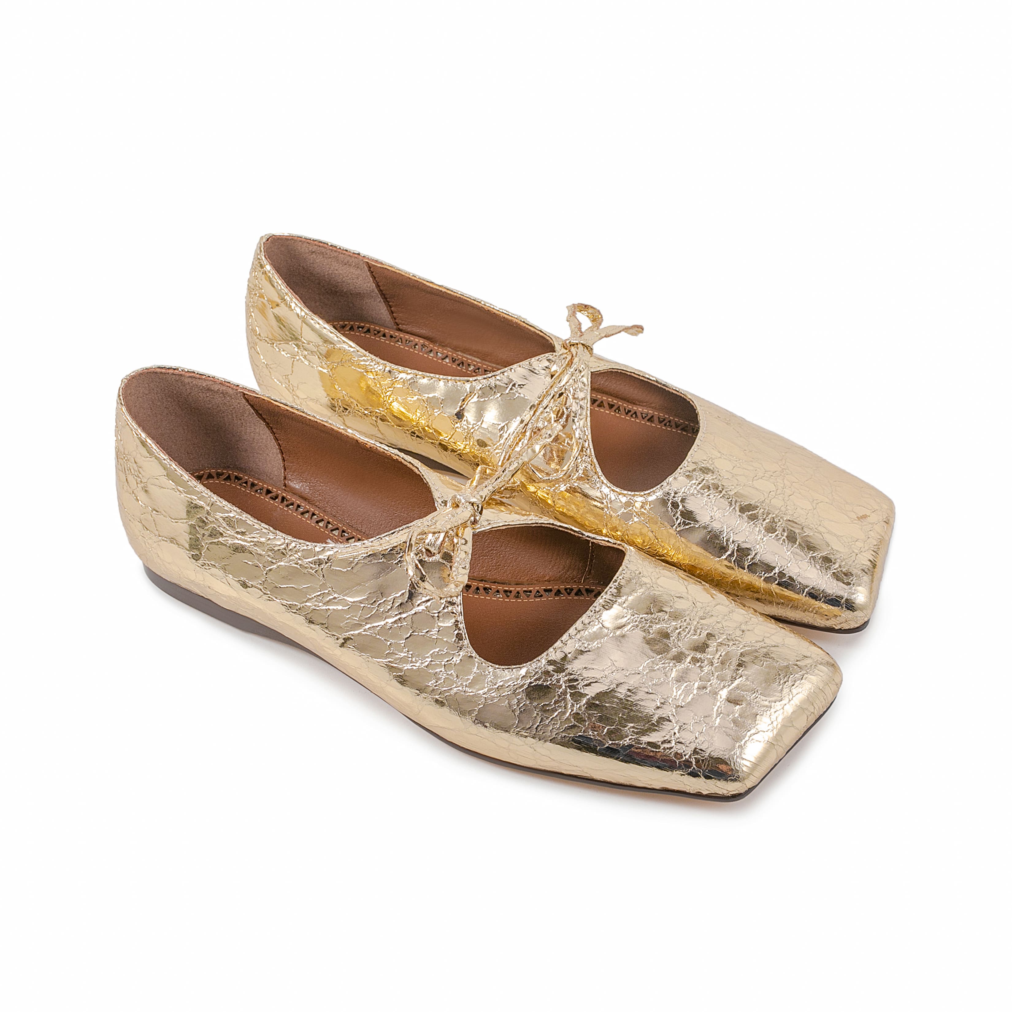 Gold Leather Trendy Pointy Toe Bow Comfortable Flats