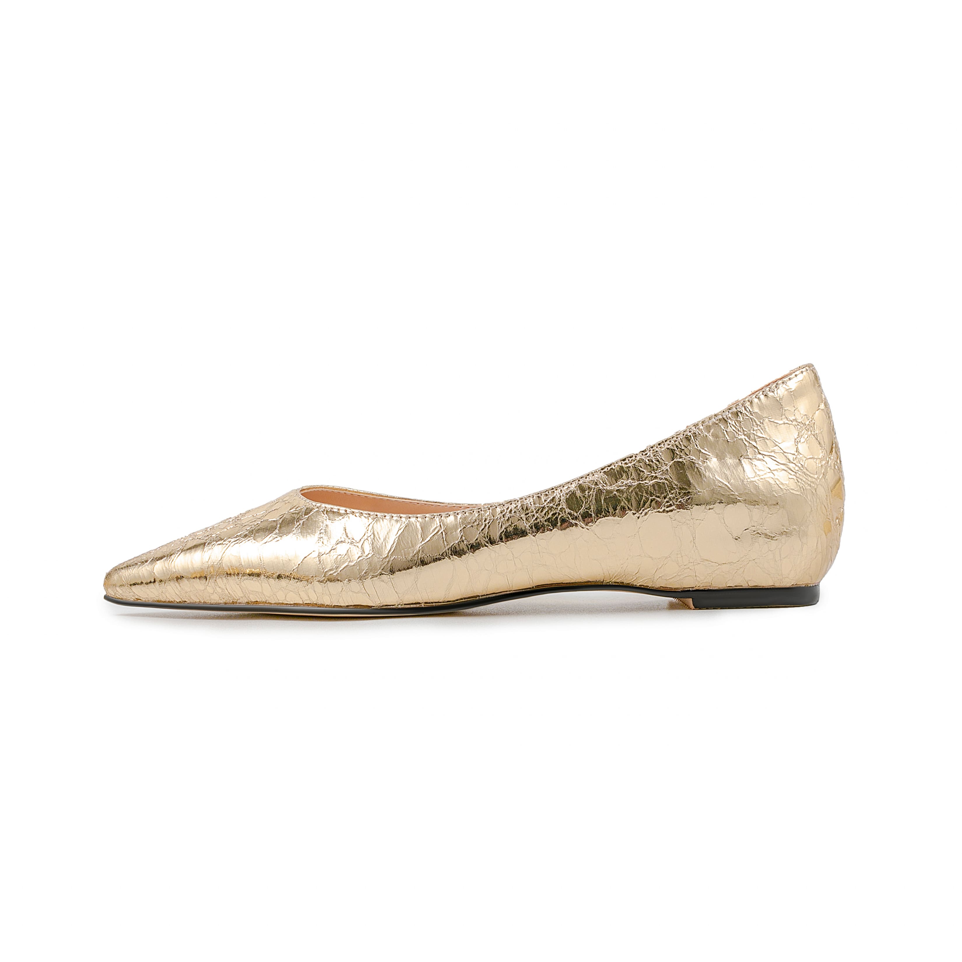 Gold Leather Trendy Pointy Toe Comfy Flats