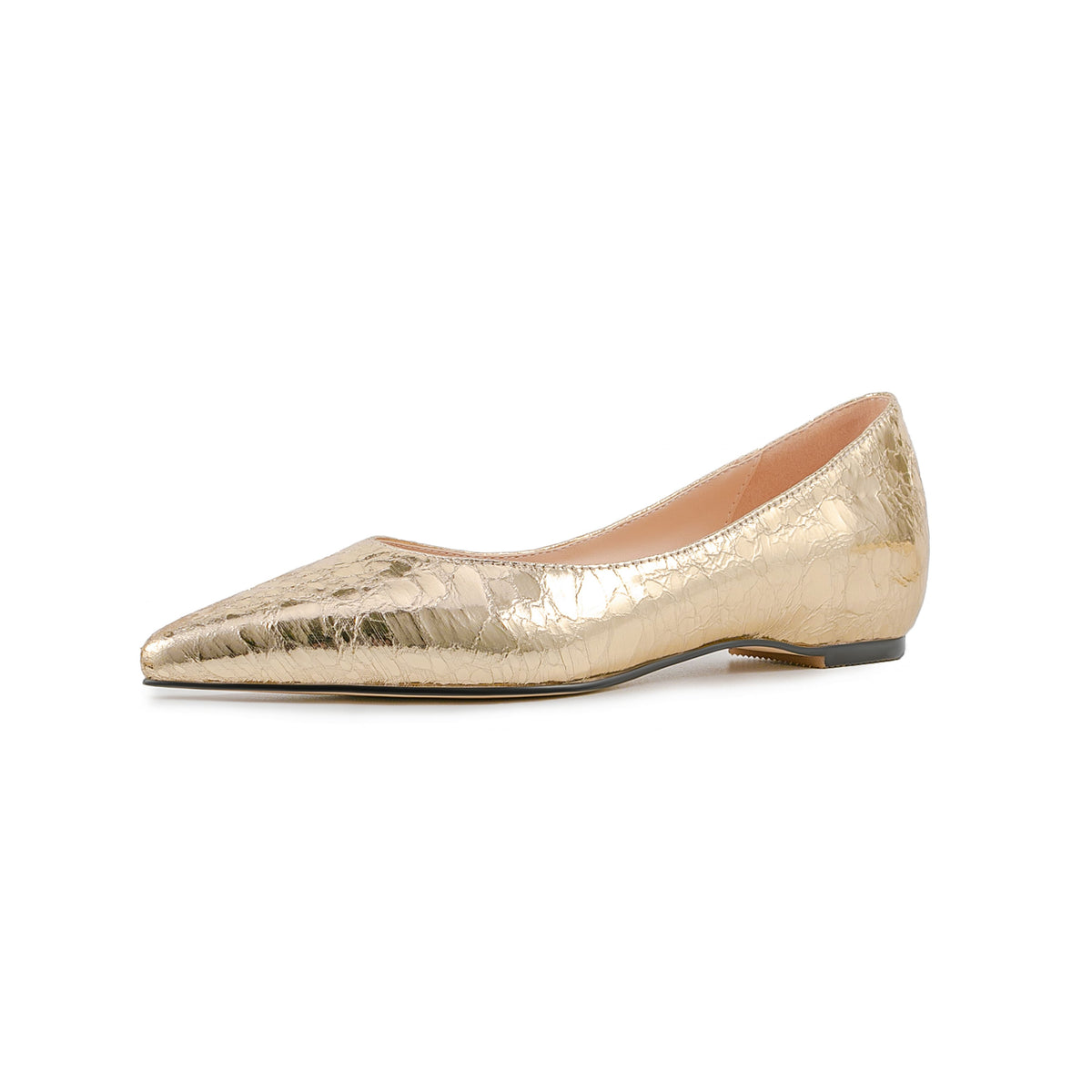 Gold Leather Trendy Pointy Toe Comfy Flats