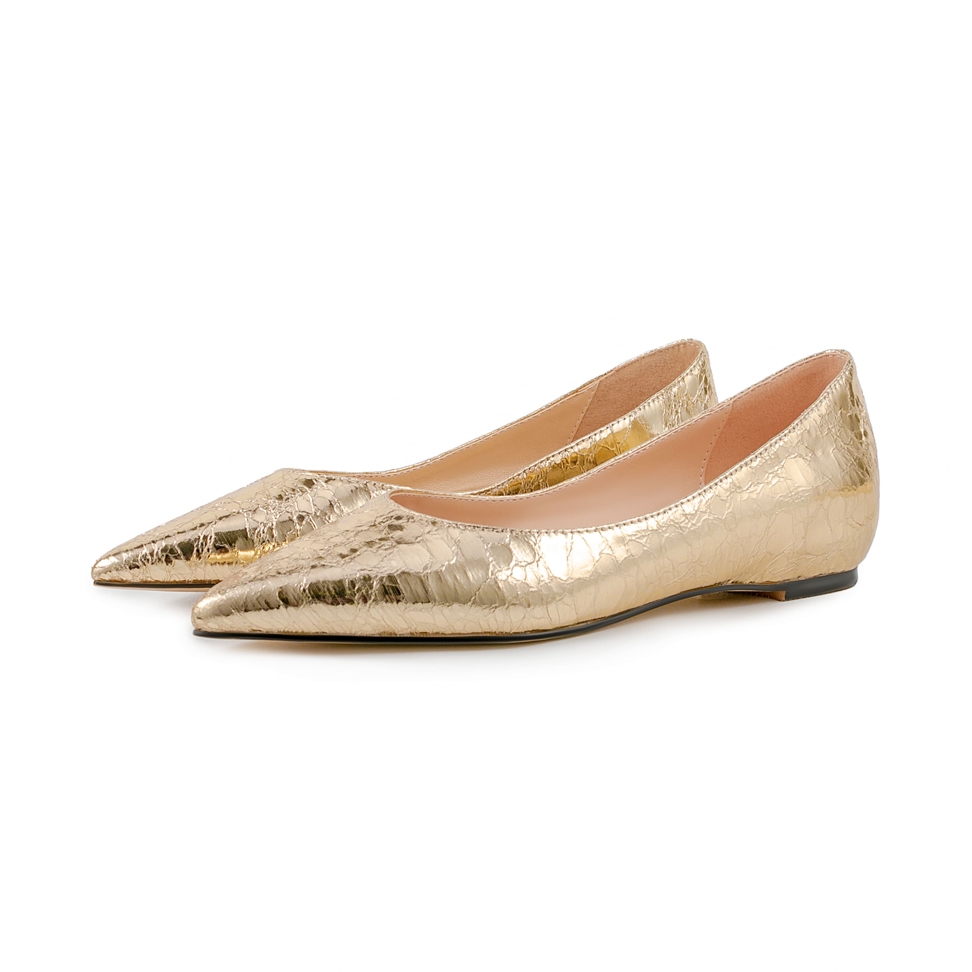 Gold Leather Trendy Pointy Toe Comfy Flats