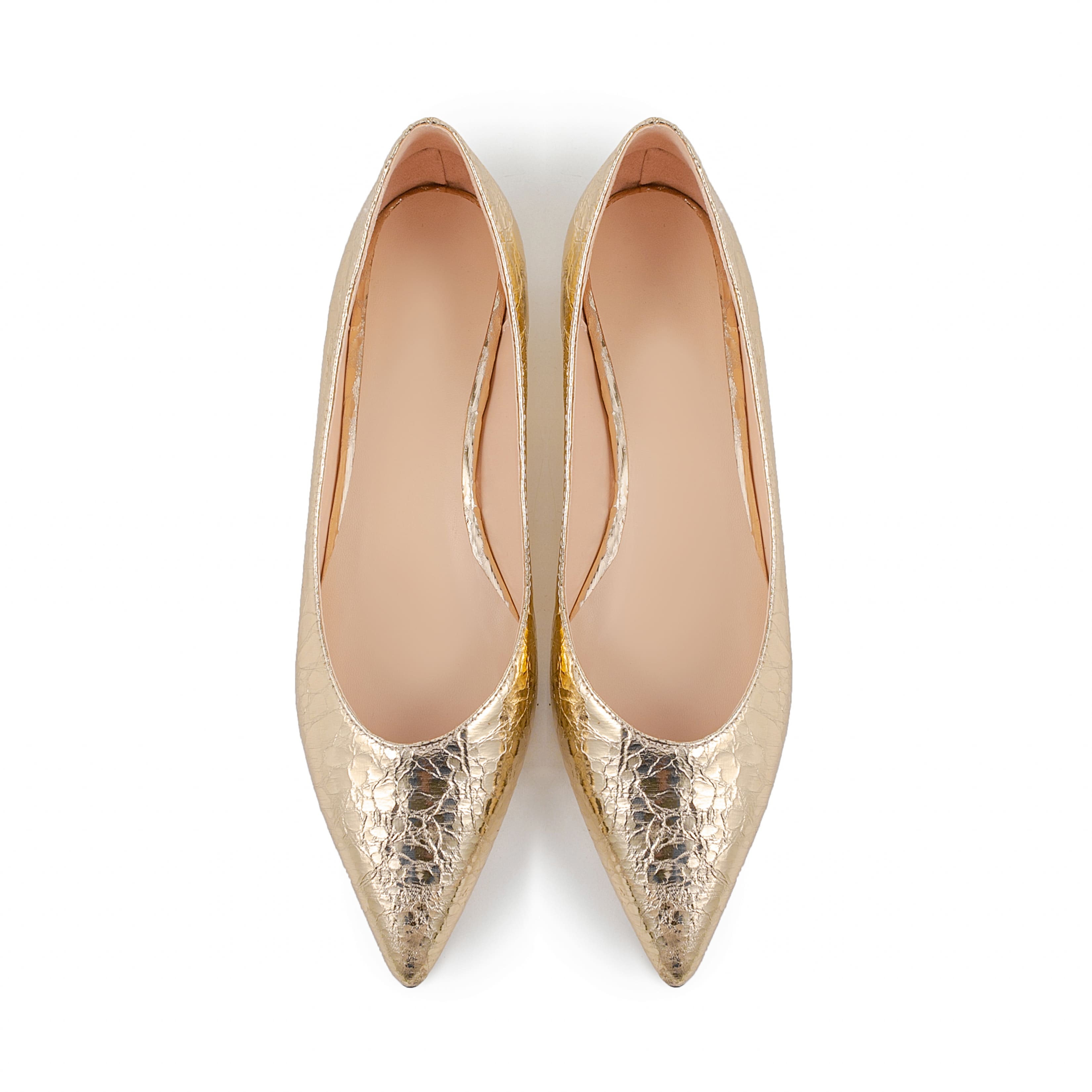 Gold Leather Trendy Pointy Toe Comfy Flats