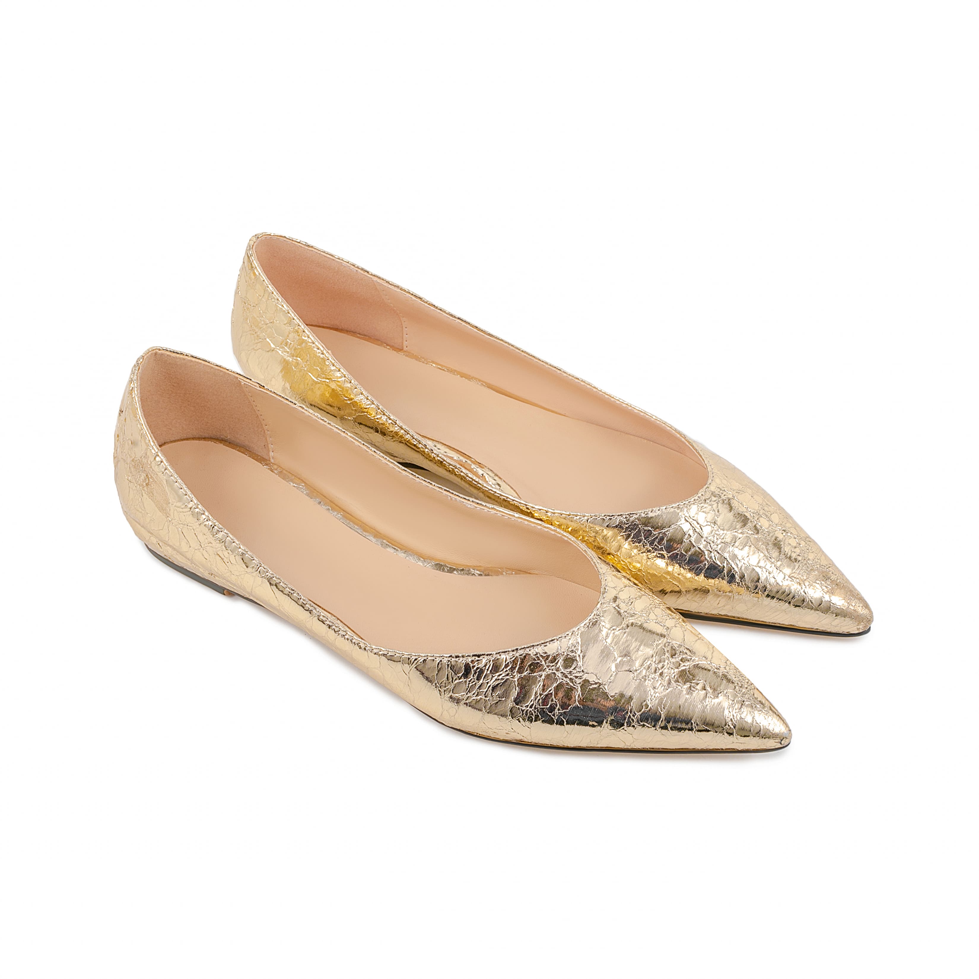 Gold Leather Trendy Pointy Toe Comfy Flats