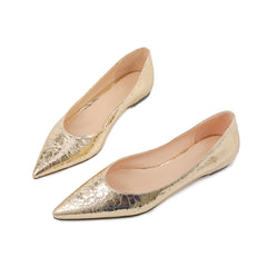 Gold Leather Trendy Pointy Toe Comfy Flats