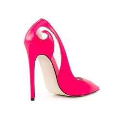 Hot Pink Patent Leather Carved Openwork Pointed-Toe Stiletto Heels