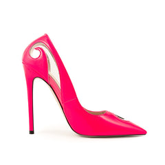 Hot Pink Patent Leather Carved Openwork Pointed-Toe Stiletto Heels