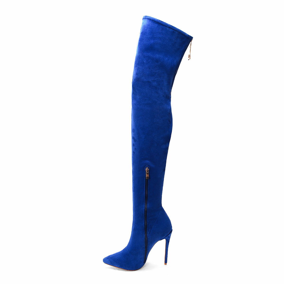 Blue Velvet Pointed Toe 5 Inch Stiletto Heel Over-the-Knee Boots