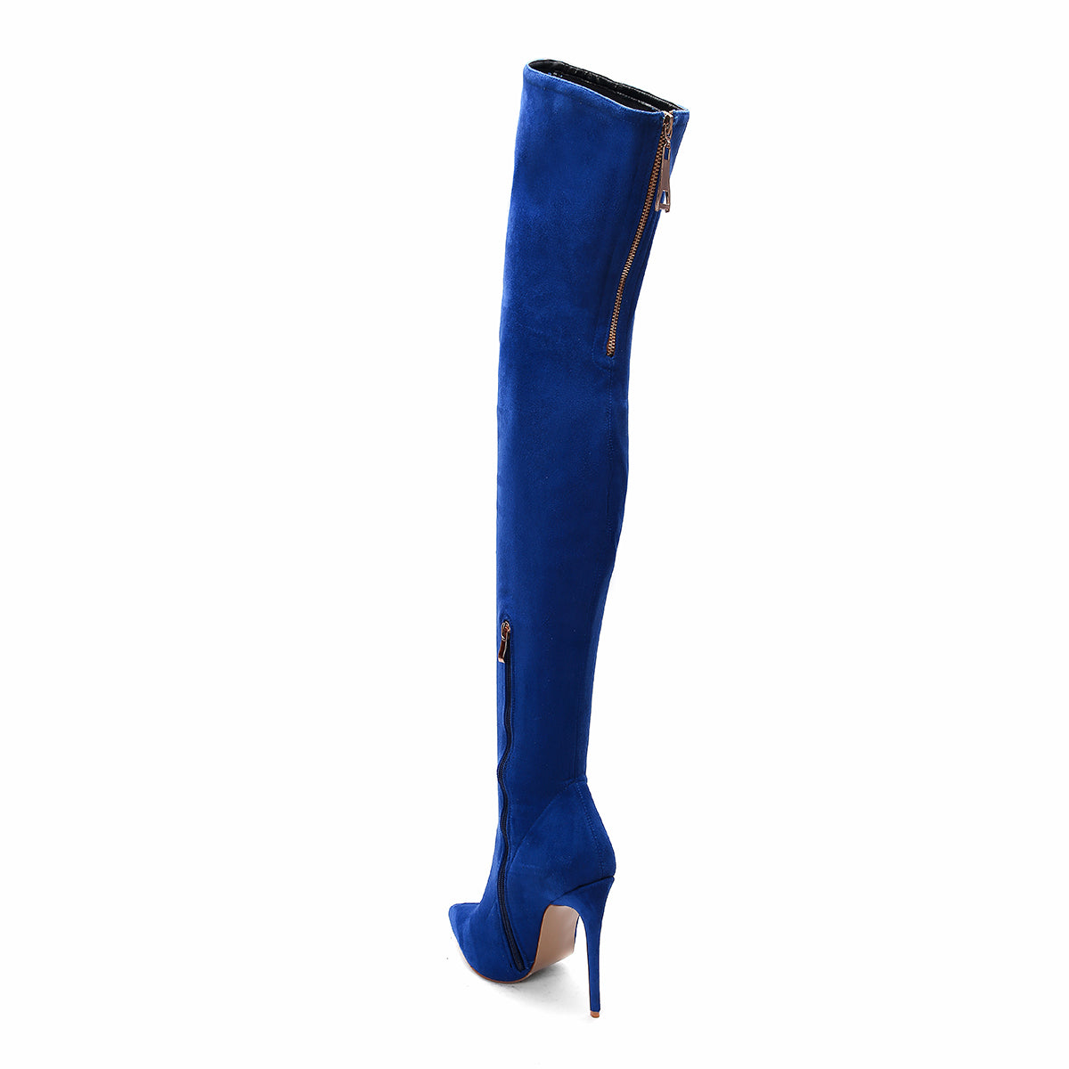 Blue Velvet Pointed Toe 5 Inch Stiletto Heel Over-the-Knee Boots