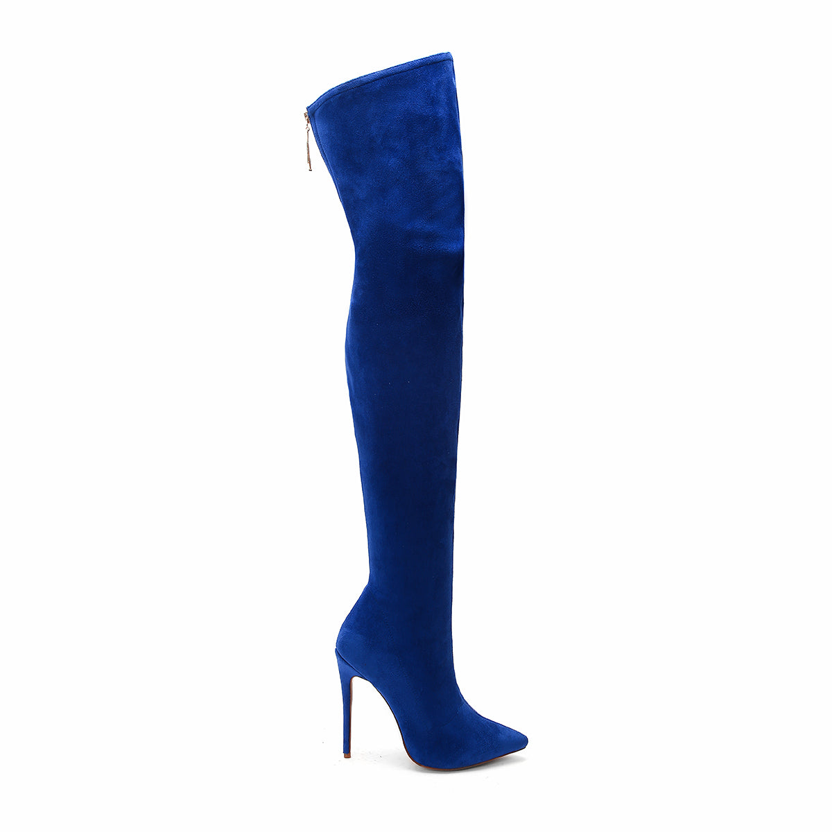 Blue Velvet Pointed Toe 5 Inch Stiletto Heel Over-the-Knee Boots