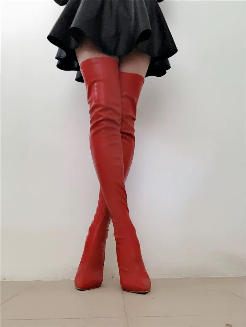 5 Inch Pointed Toe Thigh High Stiletto Heel Over the Knee Sock Boots