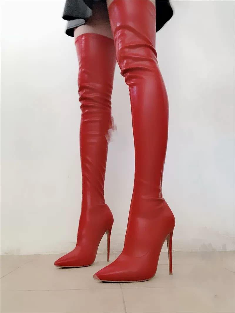 5 Inch Pointed Toe Thigh High Stiletto Heel Over the Knee Sock Boots