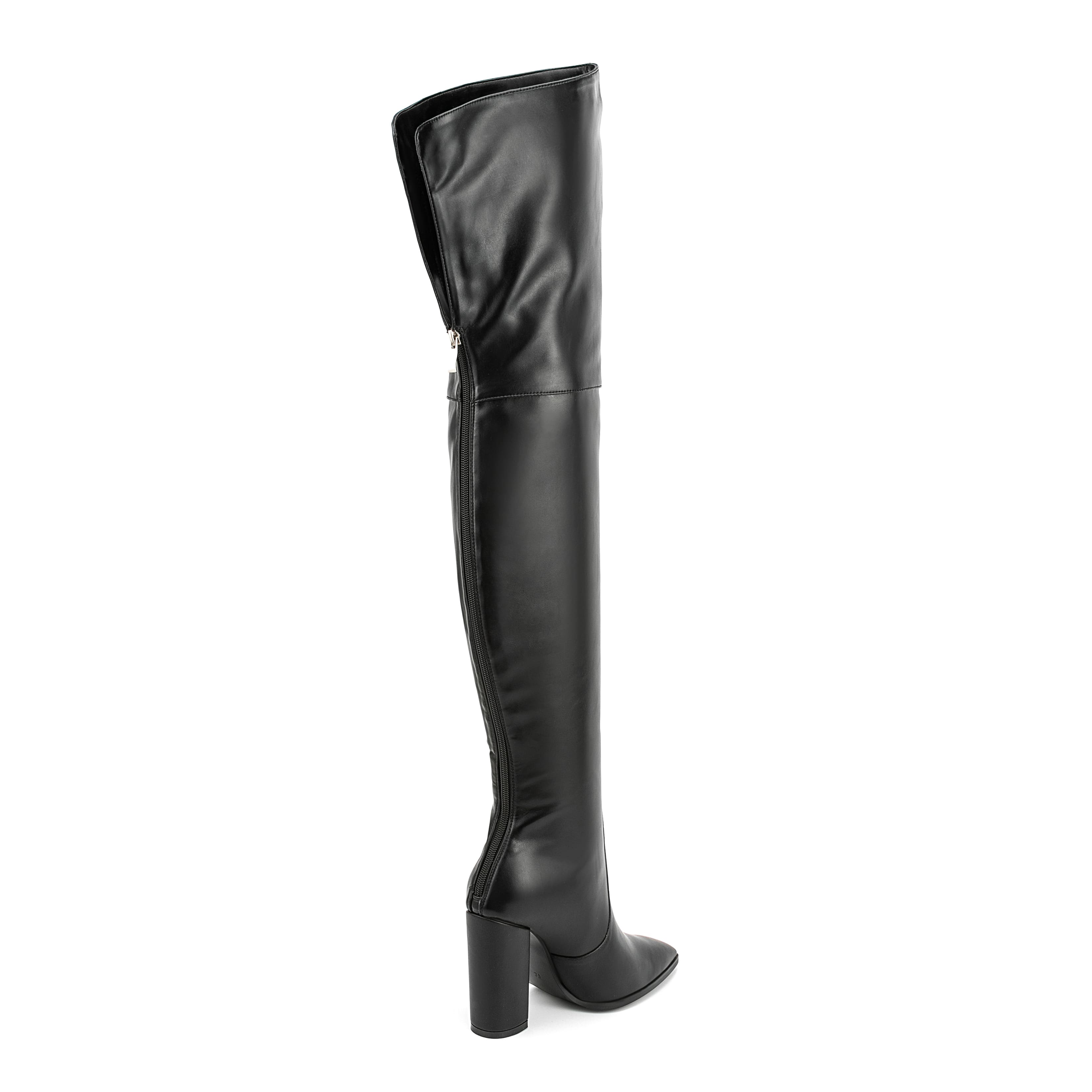 Black Pointed Toe Chunky High Heel Knee High Boots