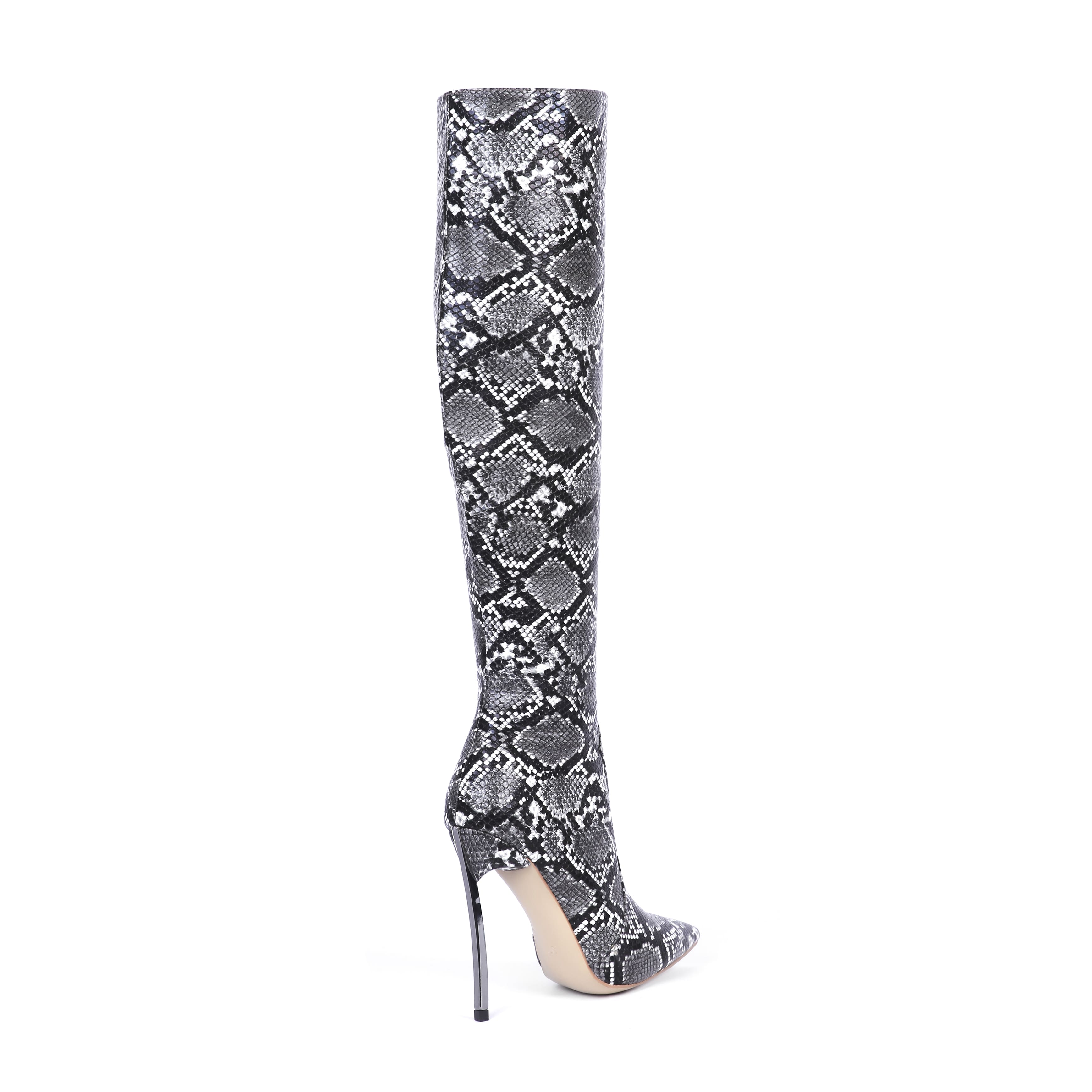 5 Inch Snakeskin Velvet Pointed Toe Stiletto Heel Knee High Boots