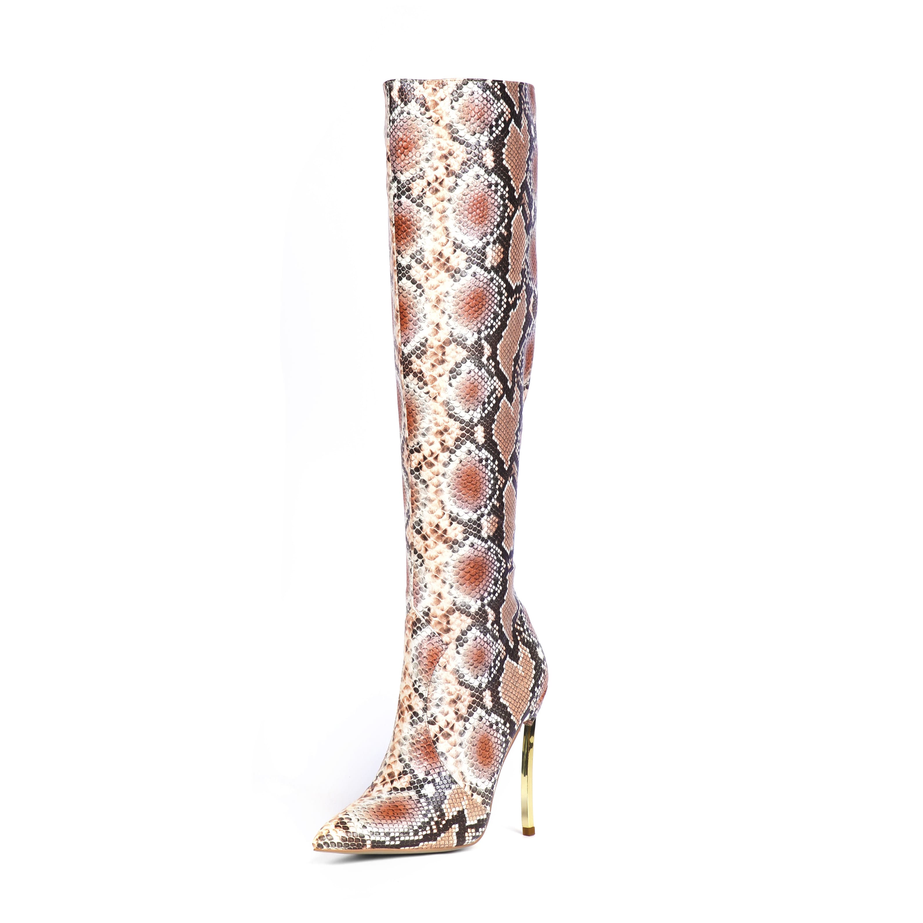 5 Inch Snakeskin Velvet Pointed Toe Stiletto Heel Knee High Boots