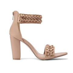 Khaki Braid Band Ankle Strap Black High Heel Sandals for Women