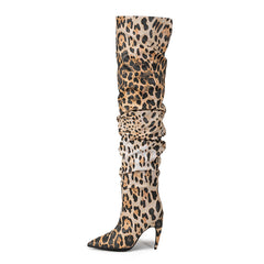 Leopard Pointed Toe Stiletto Heel Sloch Boots Over-the-Knee Boots